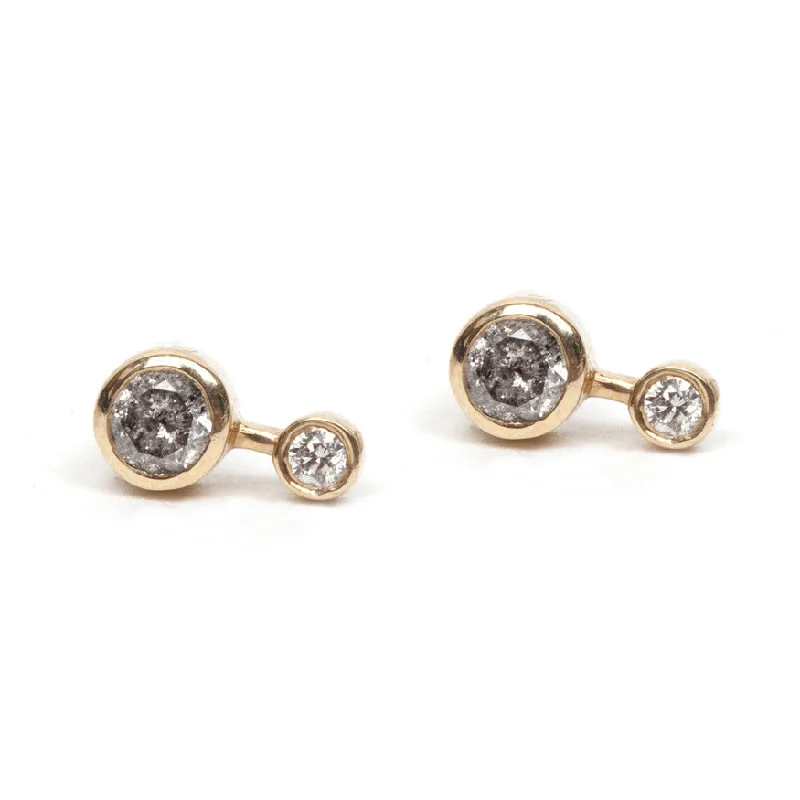 Minimalist Silver Earrings-Round Diamond Duo Stud Earring