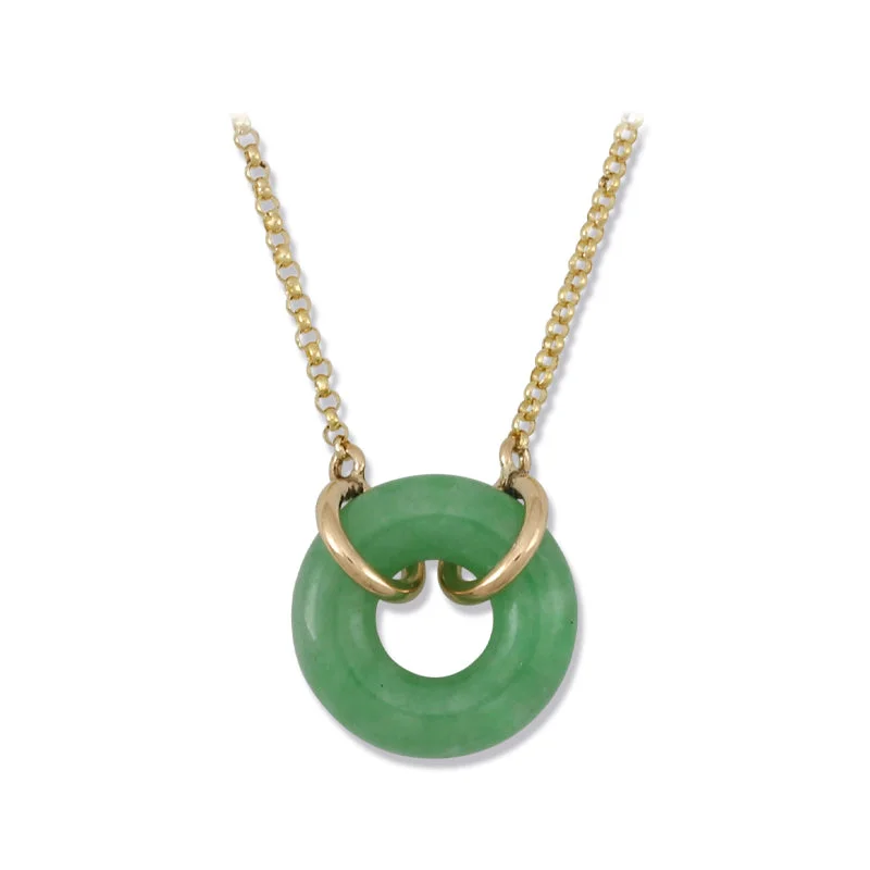 Vintage Silver Necklace-Jadeite Circle on Gold Chain