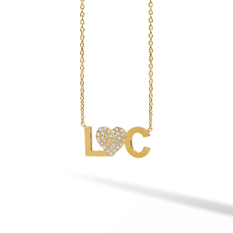 Classic Necklace with Diamonds-2 Solid Initials and Middle Charm Custom Necklace