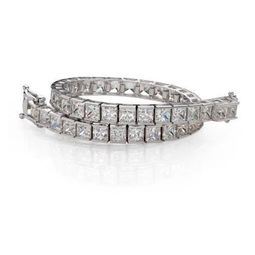 Luxury Customizable Leather Bracelet-Princess Cut tennis bracelet with 17.16 carats* of diamond simulants in 10 carat white gold