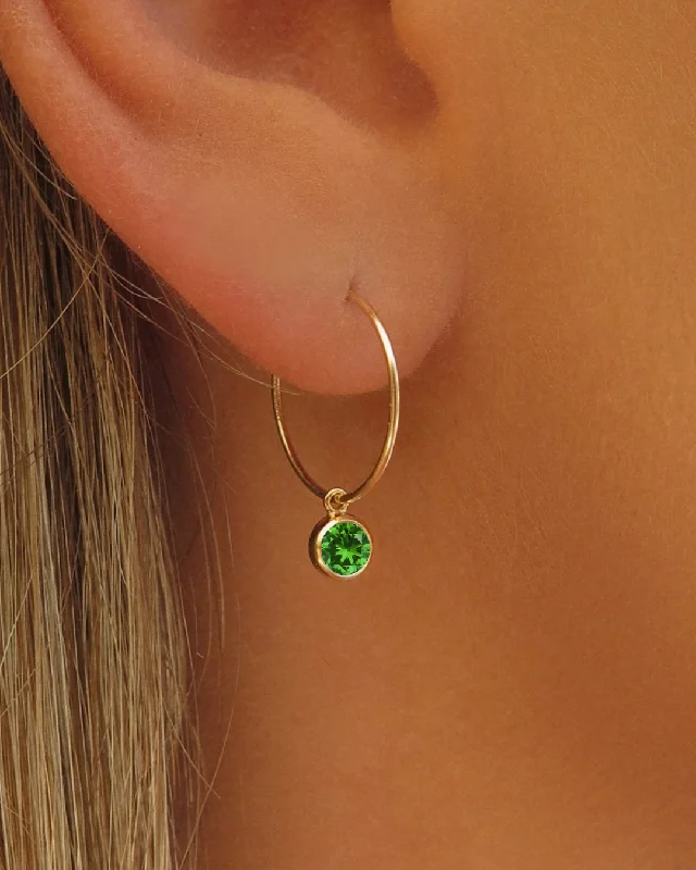 Beaded Earrings for Weddings-Emerald CZ Hoop Earrings - 14k Yellow Gold Fill