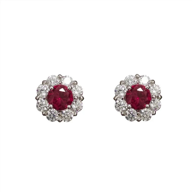 Sparkling Gold Earrings-Ruby Halo Earring Studs | S925