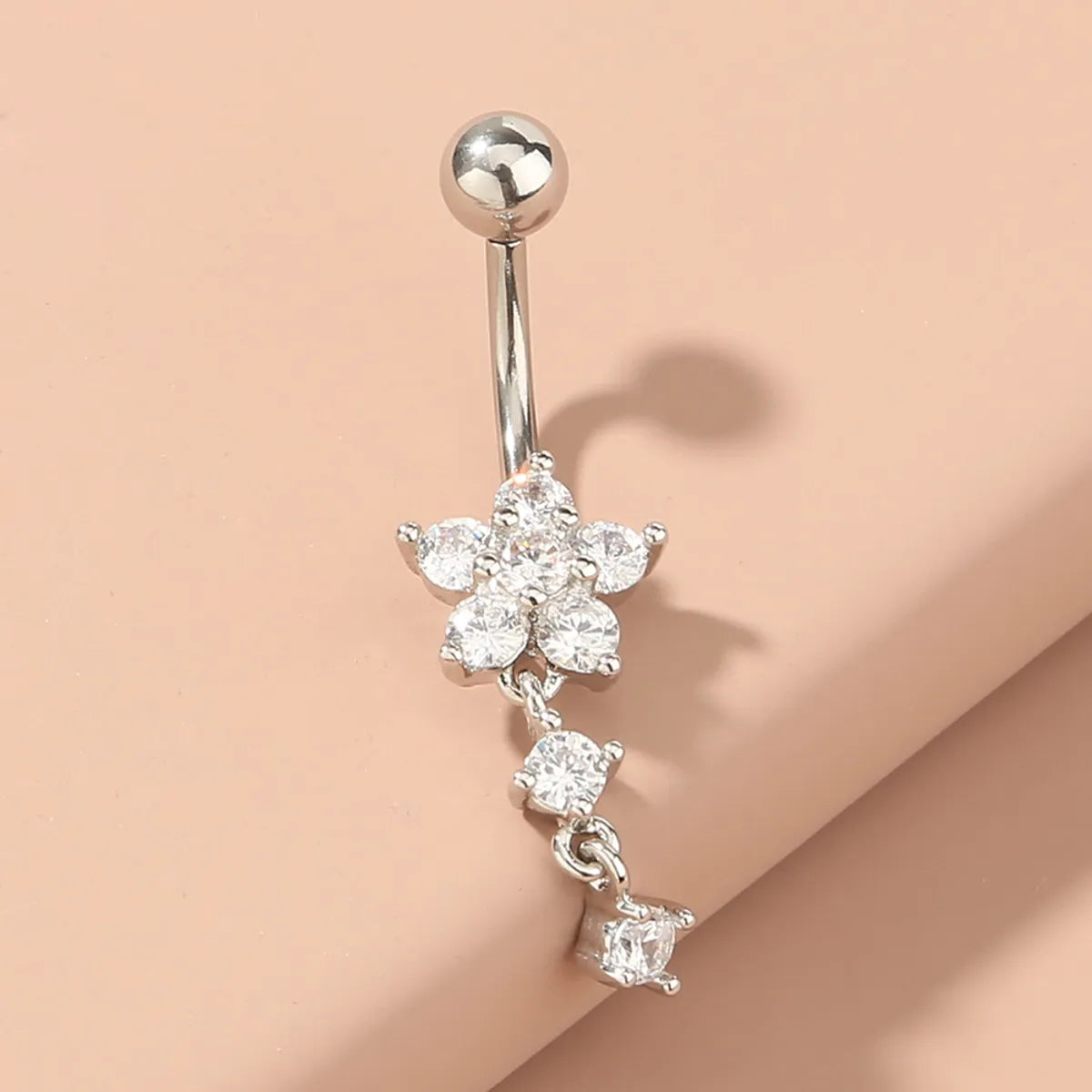 Custom Initial Ring-Sexy Flower Stainless Steel Diamond Rhinestone Belly Ring 1 Piece