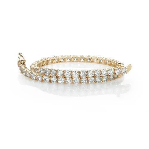 Silver Bracelet with Engraving-Round Brilliant tennis bracelet with 6.93 carats* of diamond simulants in 10 carat yellow gold