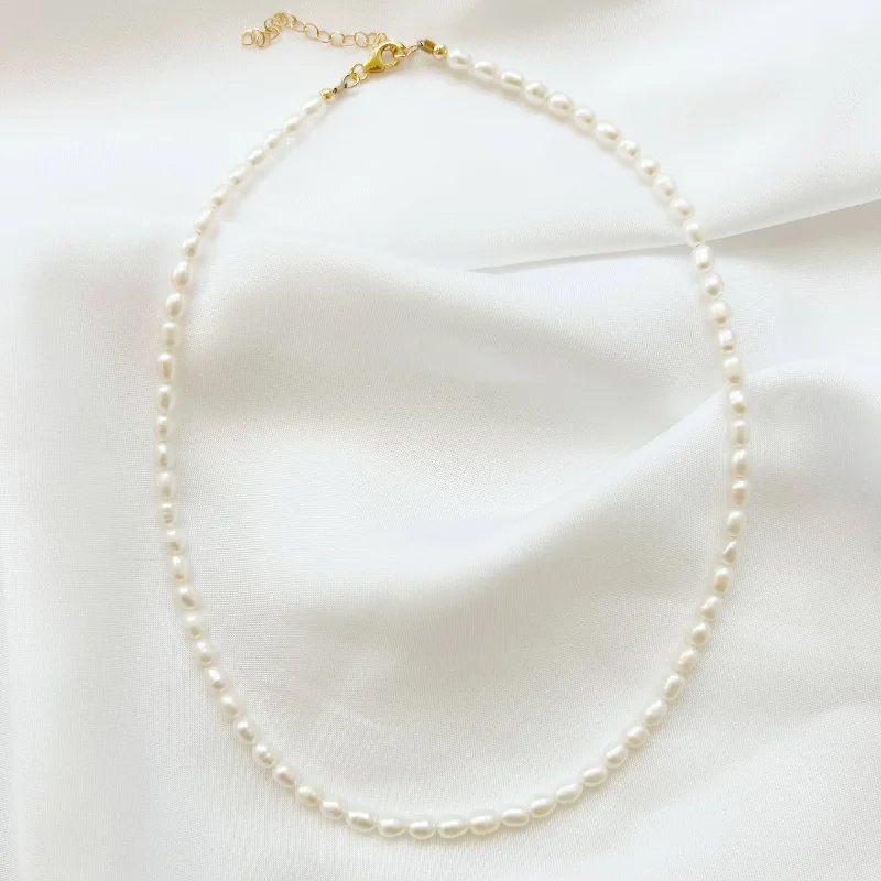 Fashionable Necklace for Women-Sea Isle Freshwater Rice Pearl Beaded Necklace Gold Filled