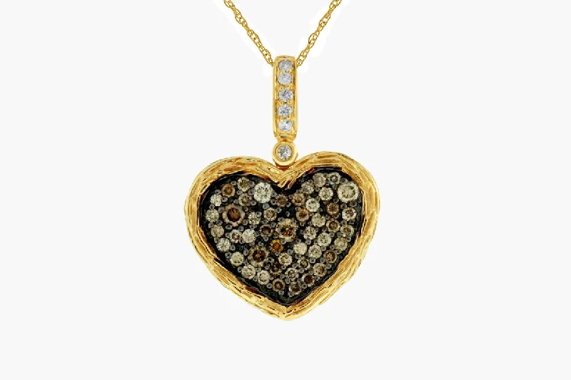 Gold Necklace with Sapphires-14k yellow gold heart shaped chocolate diamond necklace