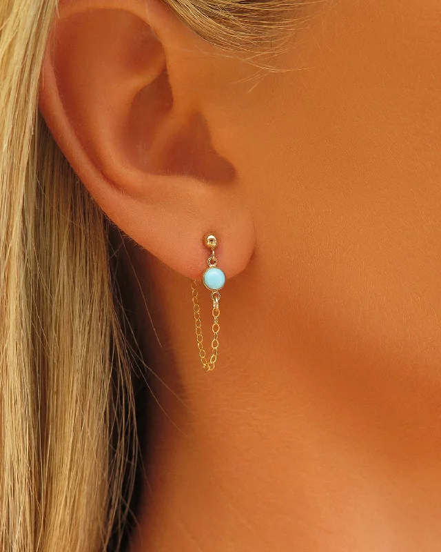 Custom Earrings for Bridesmaids-Turquoise Chain Stud Earrings  - 14k Yellow Gold Fill