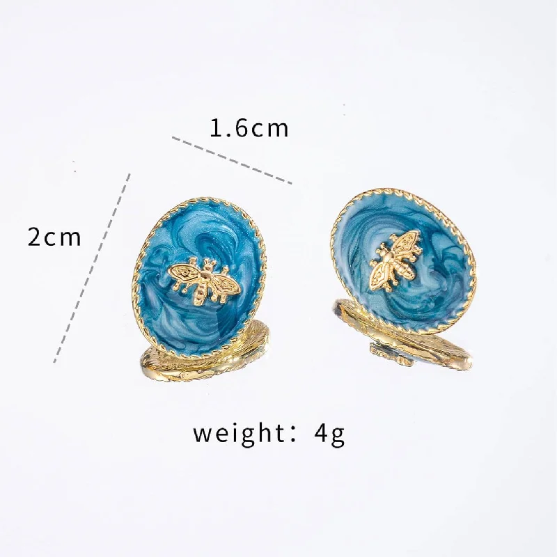 Heart Shaped Stud Earrings-1 Pair Elegant Retro Oval Bee Copper 18K Gold Plated Ear Studs