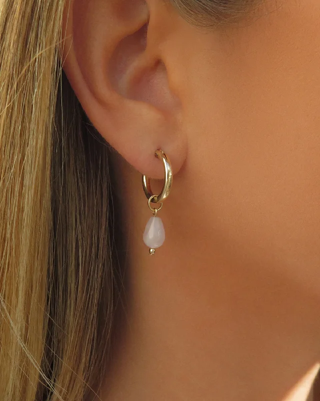 Trendy Dangle Earrings-Rose Quartz Teardrop Thick Hoop Earrings