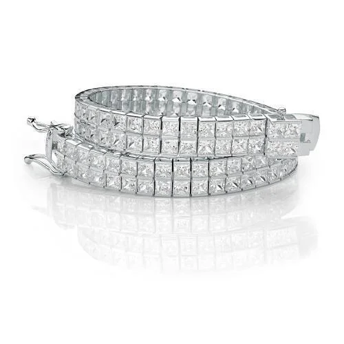 Classic Charm Bracelet for Women-Princess Cut tennis bracelet with 20.52 carats* of diamond simulants in 10 carat white gold