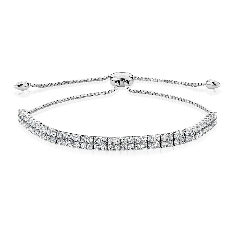 Simple Adjustable Beaded Bracelet-Slider bracelet with 2.52 carats* of diamond simulants in sterling silver