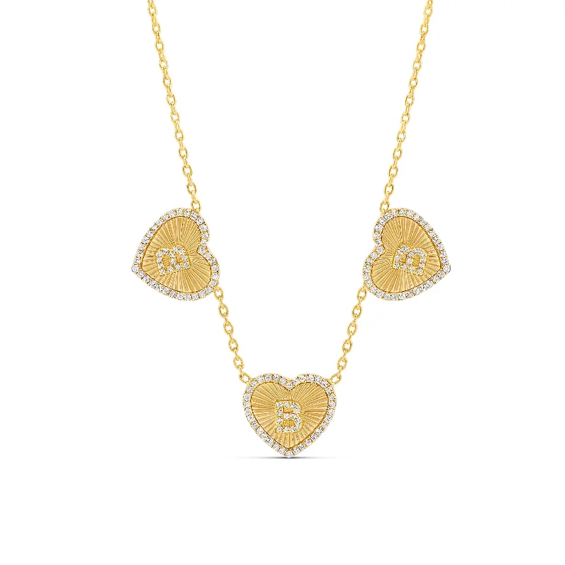 Trendy Necklace for Teens-Multiple Diamond Initial Fluted Heart Necklace