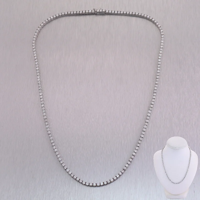 Custom Necklace for Bridesmaids-14k White Gold 8.12ctw Diamond Tennis 17" Necklace