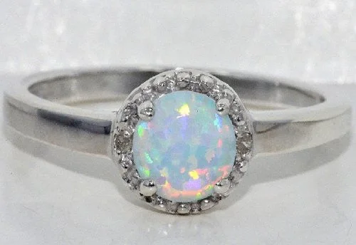 Men's Custom Wedding Ring-6mm Opal Round Diamond Ring .925 Sterling Silver Rhodium Finish