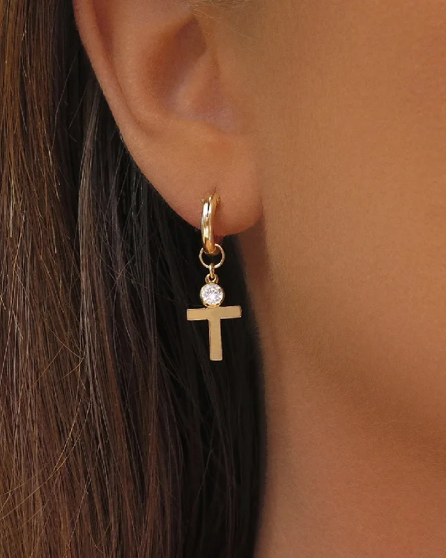 Customizable Wedding Earrings-CZ Cross Thick Hoop Earrings