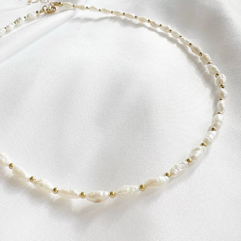 Trendy Pearl Necklace-Stone Harbor Freshwater Pearl Beaded Necklace Gold Filled