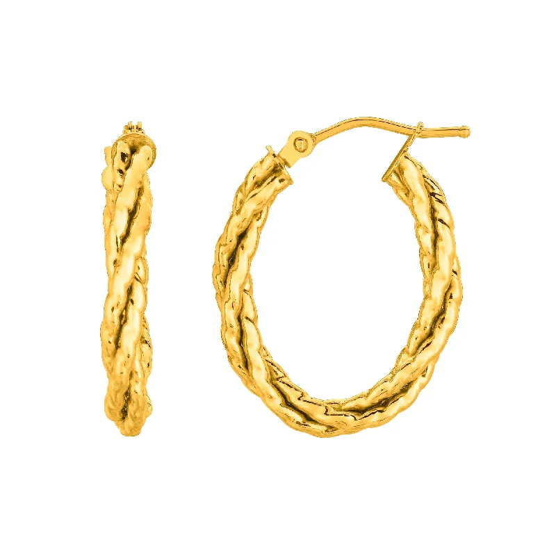 Simple Silver Drop Earrings-14K Yellow Gold Twisted Oval Hoop Earrings