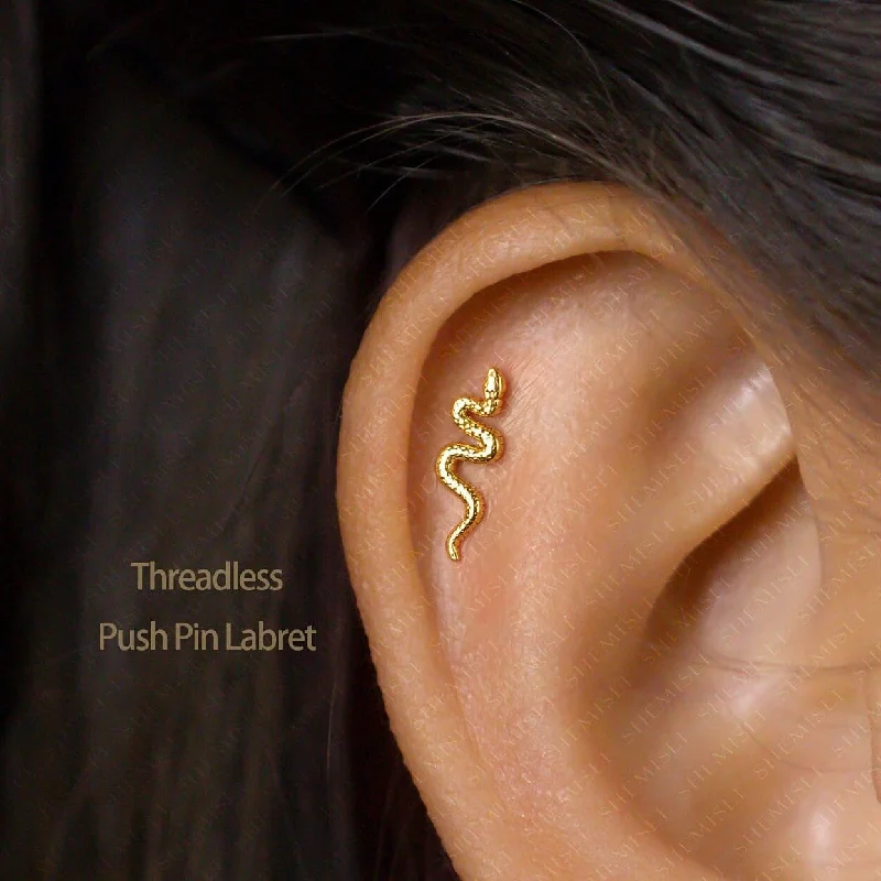 Rose Gold Earrings-Tiny Snake Threadless Flat Back Earrings, Nose Stud, 20,18,16ga, 5-10mm, Surgical Steel, SHEMISLI SS528