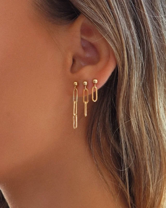 Sparkling Hoop Earrings-Thick Drawn Cable Chain Stud Double Earrings Set - 14k Yellow Gold Fill