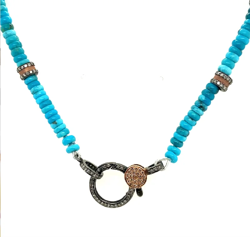 Unique Bridal Necklace-Turquoise Beaded Necklace with Rose Gold Accents