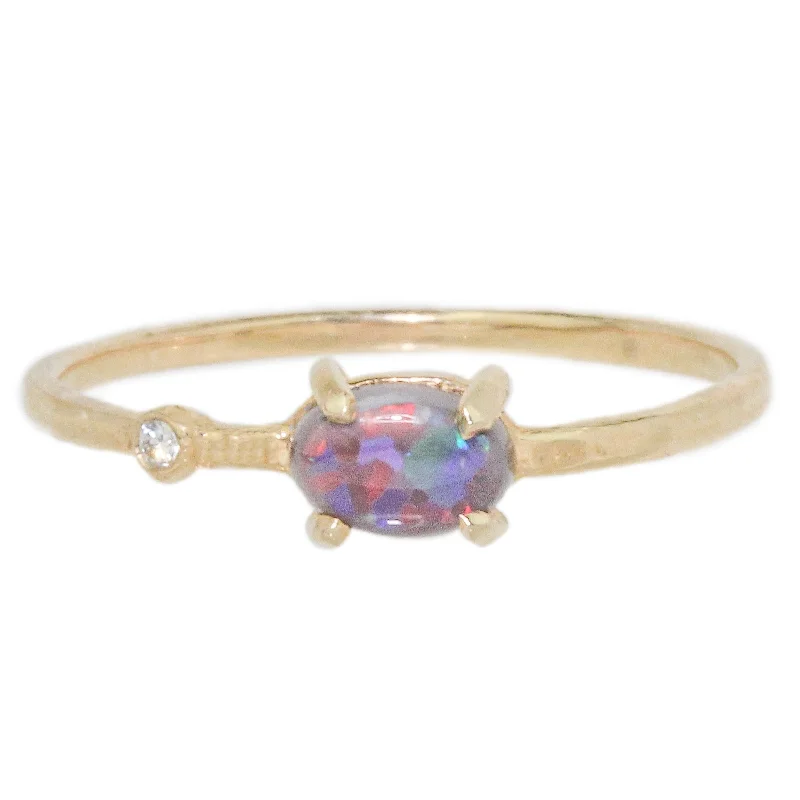 Classic Wedding Band Set-Australian Black Opal Wink Ring