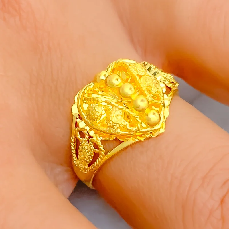 Luxury Engagement Ring Set-Shimmering Heart 22k Gold Ring