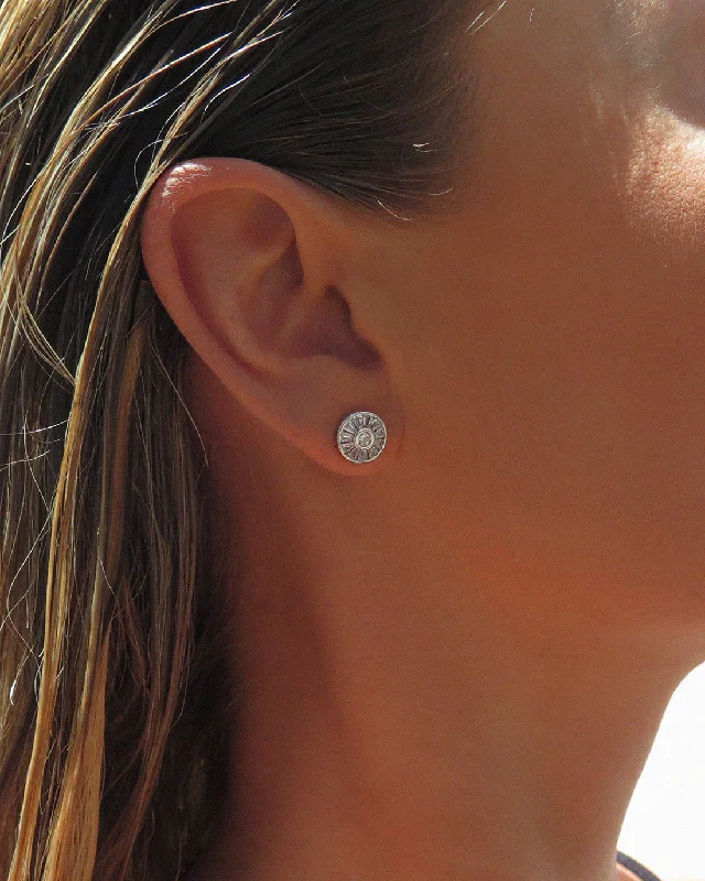 Simple Hoop Earrings-CZ Disc Stud Earrings - Sterling Silver