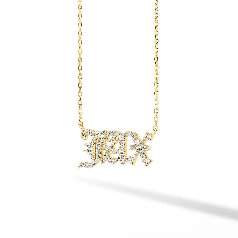 Beautiful Gold Pendant Necklace-Gothic Pave Custom Name Necklace