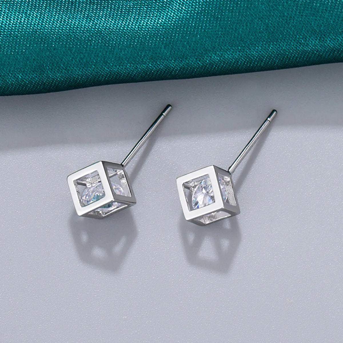 Birthstone Earrings for December-1 Pair Simple Style Geometric Inlay Copper Zircon Ear Studs