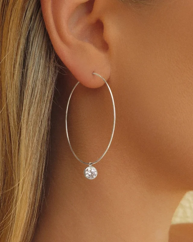 Small Stud Earrings for Women-Large CZ Hoop Earrings  - Sterling Silver