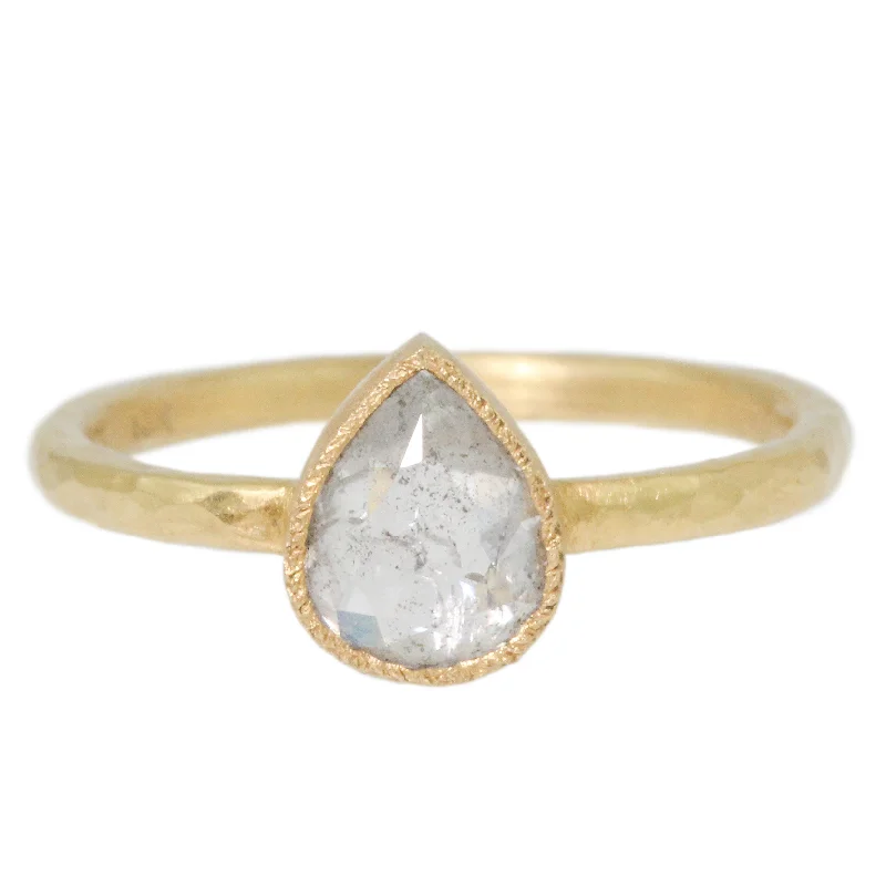 Gold Ring with Citrine-Teardrop Grey Diamond Ring