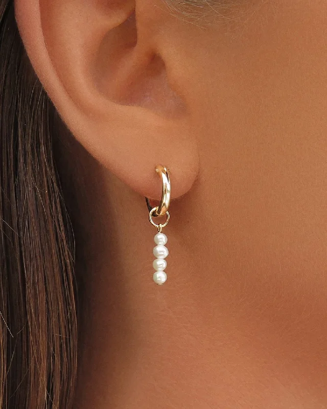 Custom Birthstone Earrings-Freshwater Pearl Bar Thick Hoop Earrings