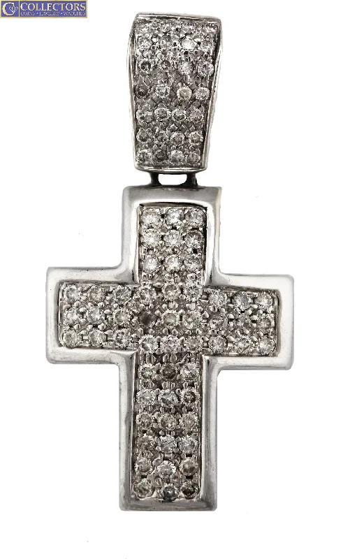 Customizable Crystal Necklace-Men's Modern 14K White Gold 1.36ctw Diamond Cross Necklace Pendant 19.0gr