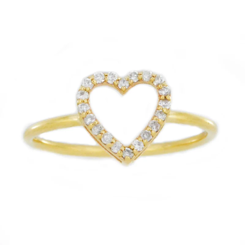 Heart Shaped Engagement Ring-14Kt Gold Genuine Natural Diamond Open Heart Design Ring