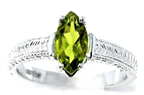 Classic Gold Ring-1 Ct Peridot Marquise Ring .925 Sterling Silver Rhodium Finish