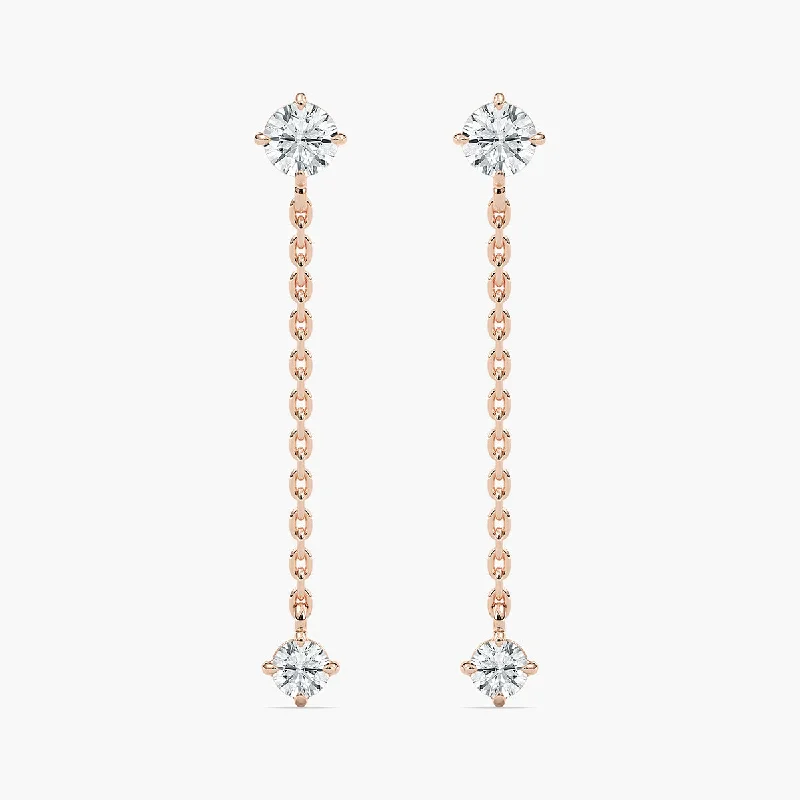 Unique Diamond Earrings-Two Stone Chain Dangle Earrings