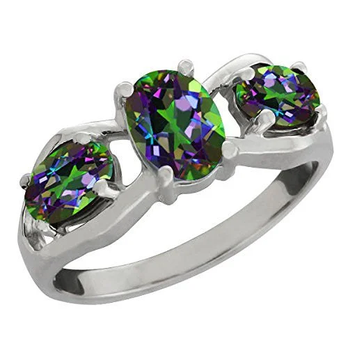 Wedding Ring Set with Sapphire-2 Ct Mystic Topaz Oval Ring .925 Sterling Silver Rhodium Finish