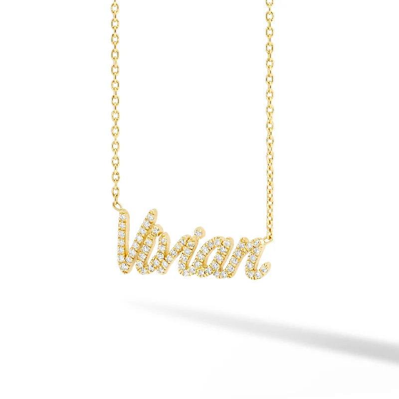 Gold Necklace with Emerald-Diamond Pave Custom Name Necklace