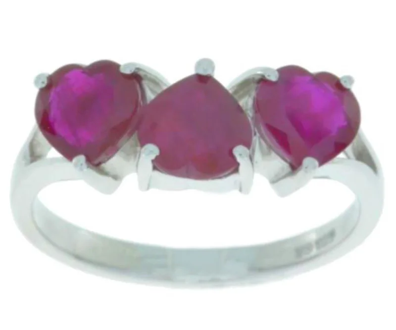 Trendy Wedding Band Set-3 Ct Genuine Ruby Heart Ring .925 Sterling Silver