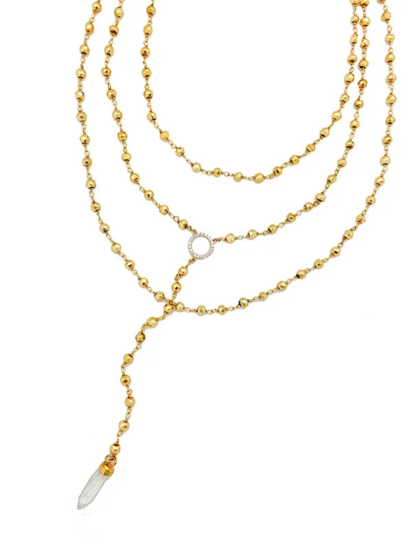 Sparkling Sapphire Necklace-Golden 3 Layer Neck