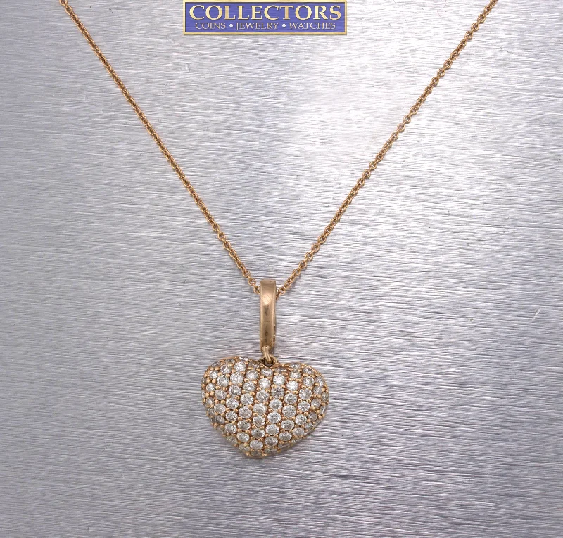 Custom Bridal Necklace-Ladies Sonia B. 14K 585 Rose Gold 1.44ctw Diamond Heart 18.00" Pendant Necklace