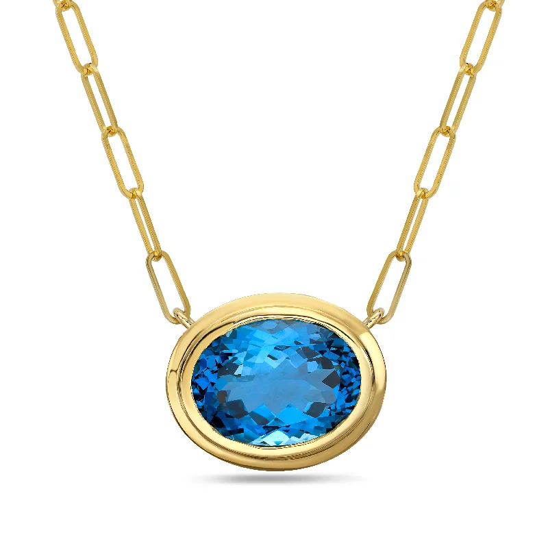 Sterling Silver Necklace for Women-Jumbo London Blue Topaz Necklace