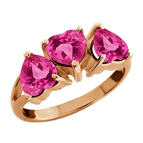 Designer Ring with Birthstone-3 Ct Pink Sapphire Heart Ring 14Kt Rose Gold Plated