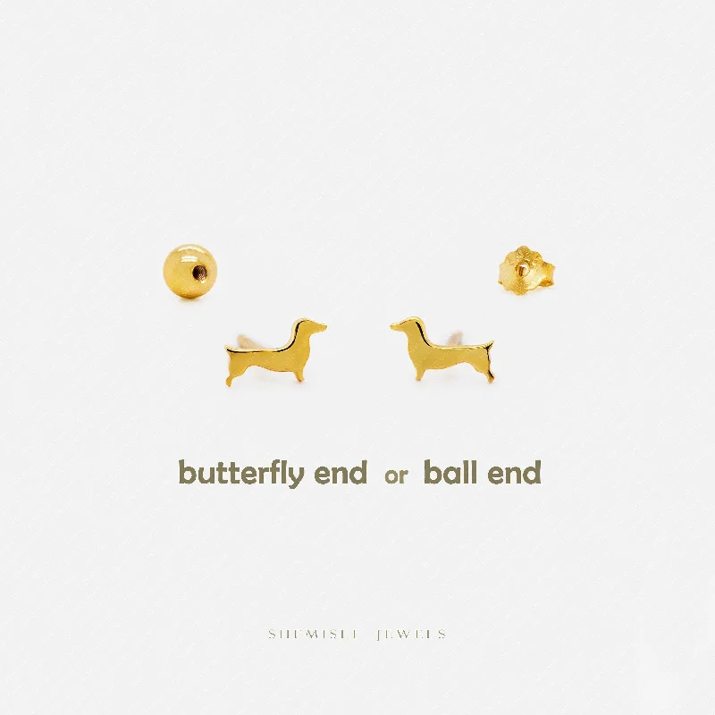 Small Dangle Earrings-Dainty Sausage Dog Studs Earrings, Unisex, Gold, Silver SHEMISLI SS885 Butterfly End, SS886 Screw Ball End (Type A) LR