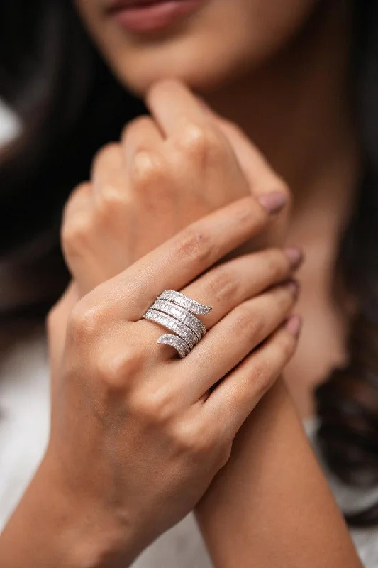 Stackable Engagement Rings-Baguette Diamond Wrap Cocktail Ring