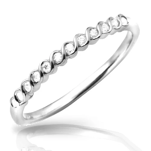 Wedding Rings for Couples-18KW 0.15CTW DIAMOND BEADED STACKABLE BAND