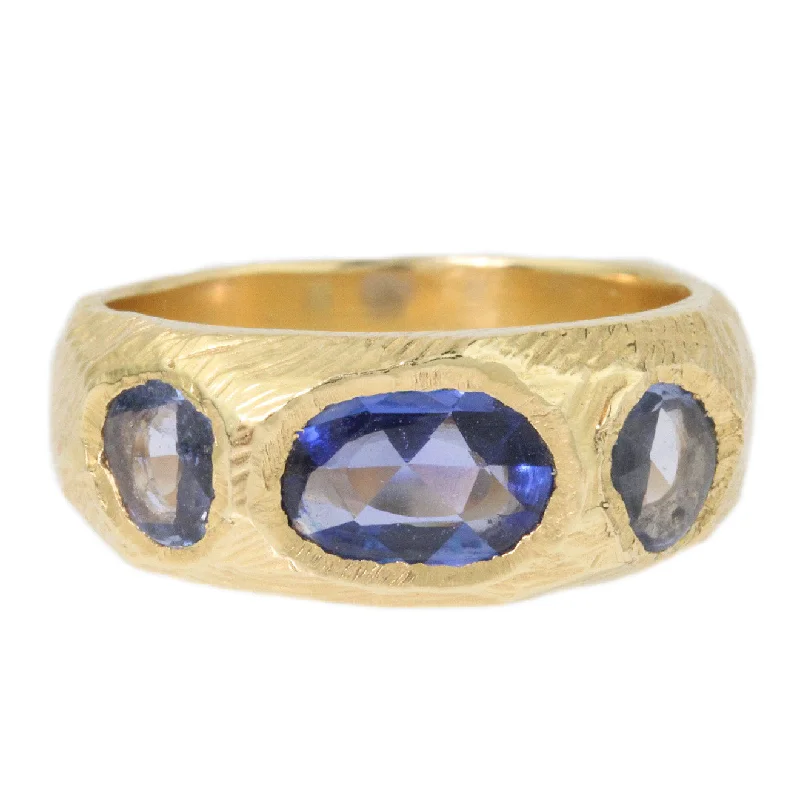 Diamond Wedding Band for Bride-Triple Blue Sapphire Ring