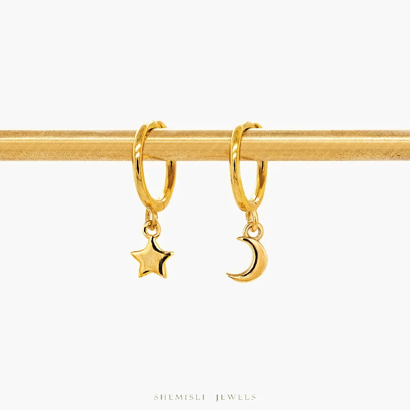 Crystal Earrings for Women-Tiny Star and Moon Hoop Earrings, Celestial Drop Huggies, Unisex, Gold, Silver SHEMISLI SH199, SH642, SH643