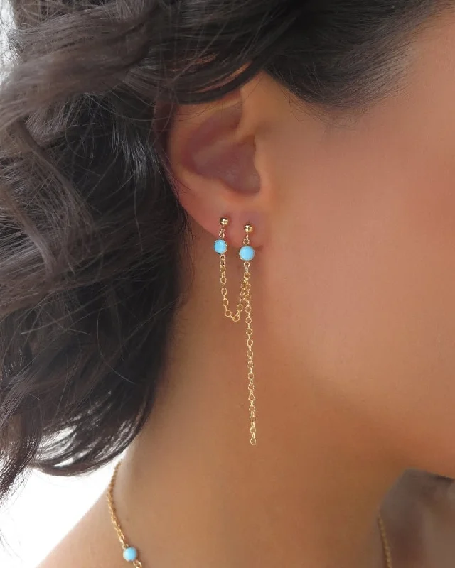 Birthstone Earrings for December-Double Piercing Turquoise Earrings  - 14k Yellow Gold Fill