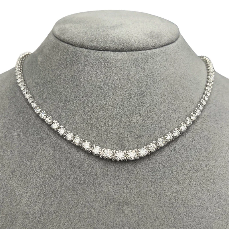 Simple Silver Necklace for Brides-18k White Gold Round Diamond Graduated Tennis Necklace 10.37ctw G SI1 16"